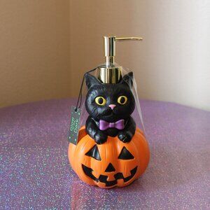 Black Cat Jack O'Lantern Glow in the Dark Soap Dispenser Spooky Season NWT